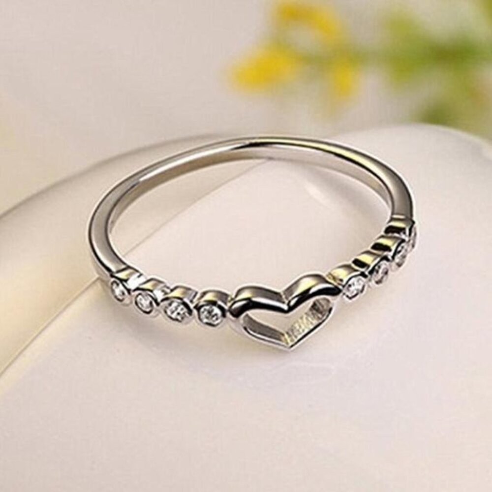 Super Lovely Heart Sweet Many Tiny Zircon Filled Silver Ring for Women, VIP459 - Picture 6 of 8